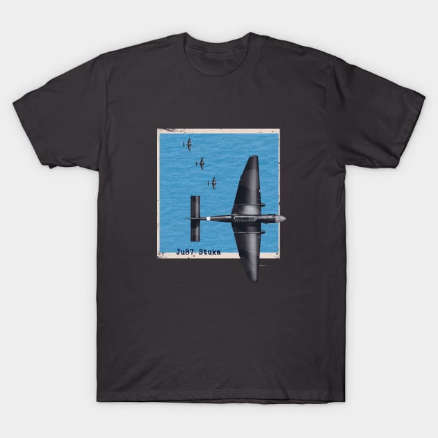 Ju87 Stuka WW2 bomber airplane over the ocean T-Shirt by Jose Luiz Filho